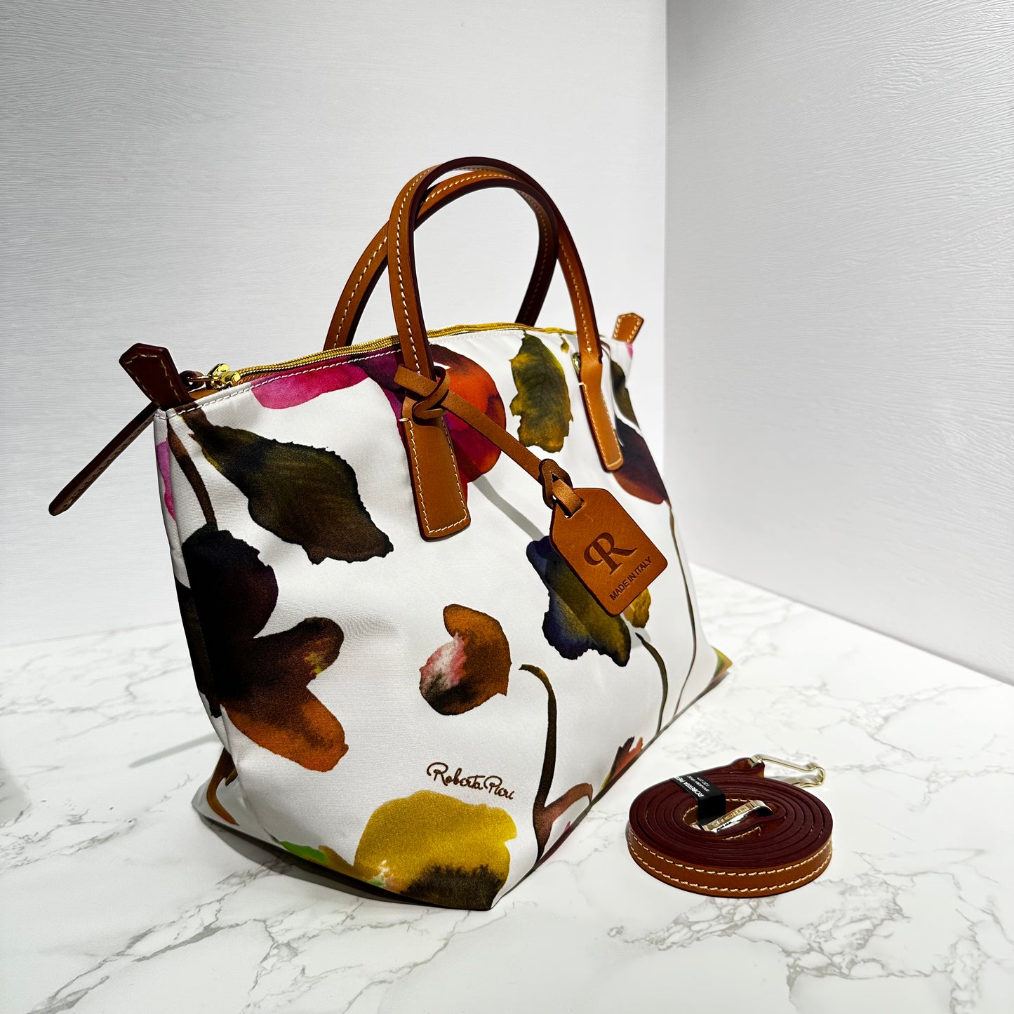 Robertina Flower Small Duffle Bag / White