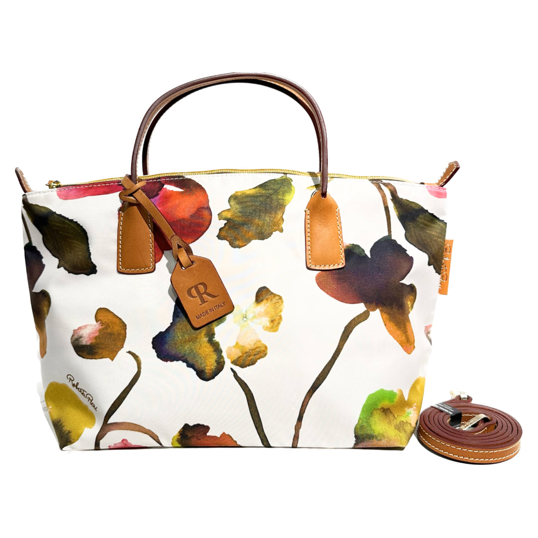 Robertina Flower Small Duffle Bag / White