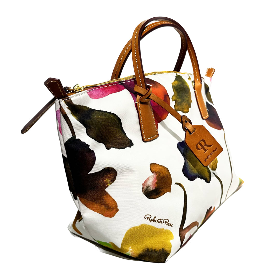 Robertina Flower Small Duffle Bag / White