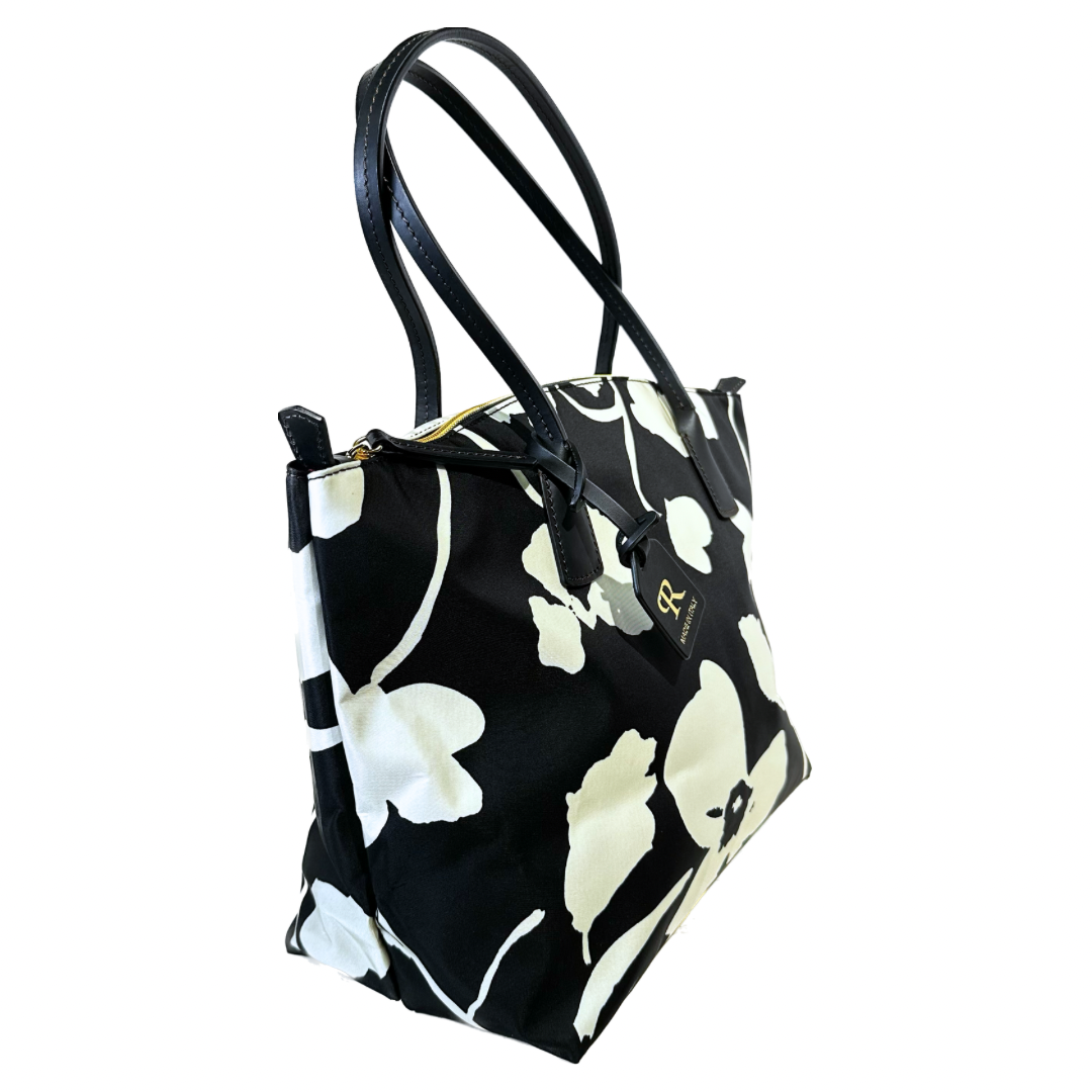 Robertina Flower Large Tote Bag/ Black and White