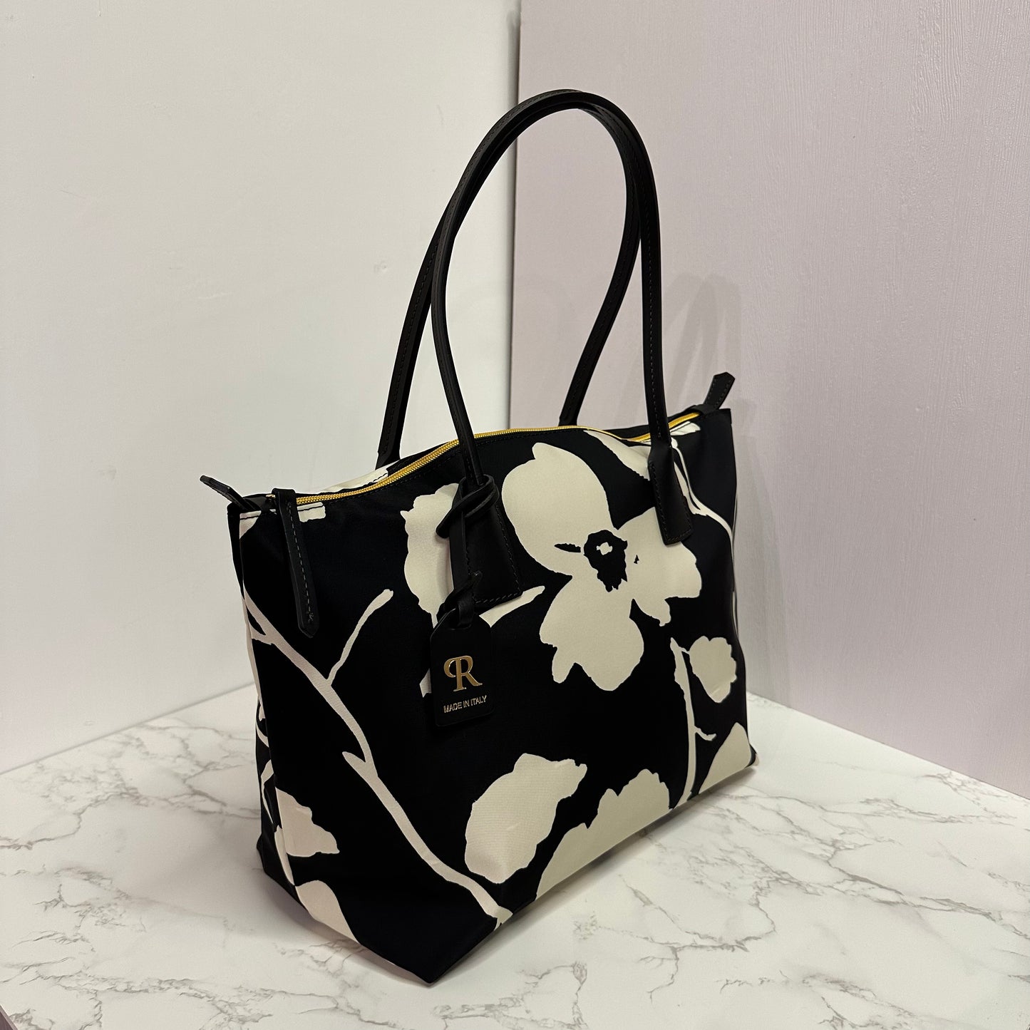 Robertina Flower Large Tote Bag/ Black and White