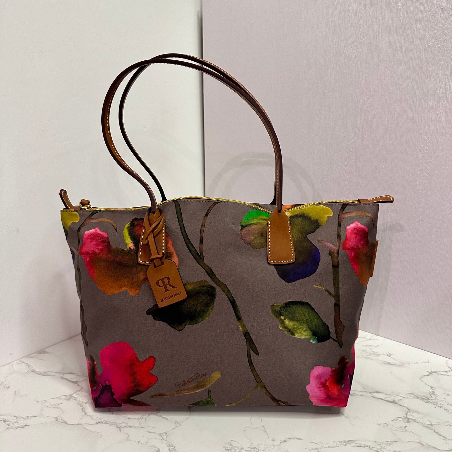 Robertina Flower Large Tote Bag/ Pearl Gray